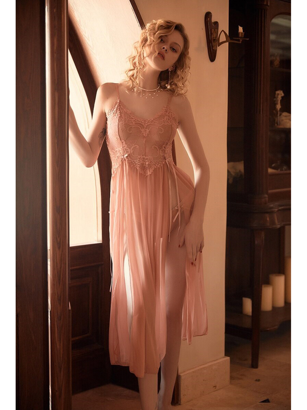 

EZLOOT Long Sheer Net Baby Doll, Peach