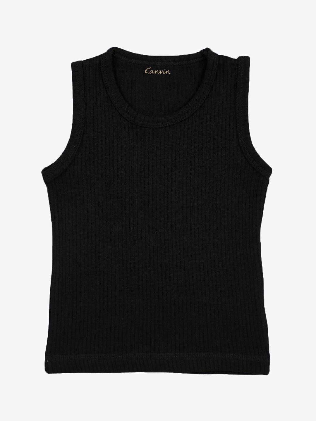 

Kanvin Boys Ribbed Round Neck Sleeveless Thermal Top, Black