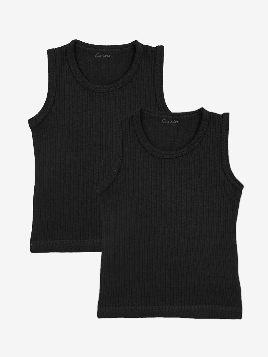 

Kanvin Boys Pack Of 2 Ribbed Round Neck Thermal Tops, Black