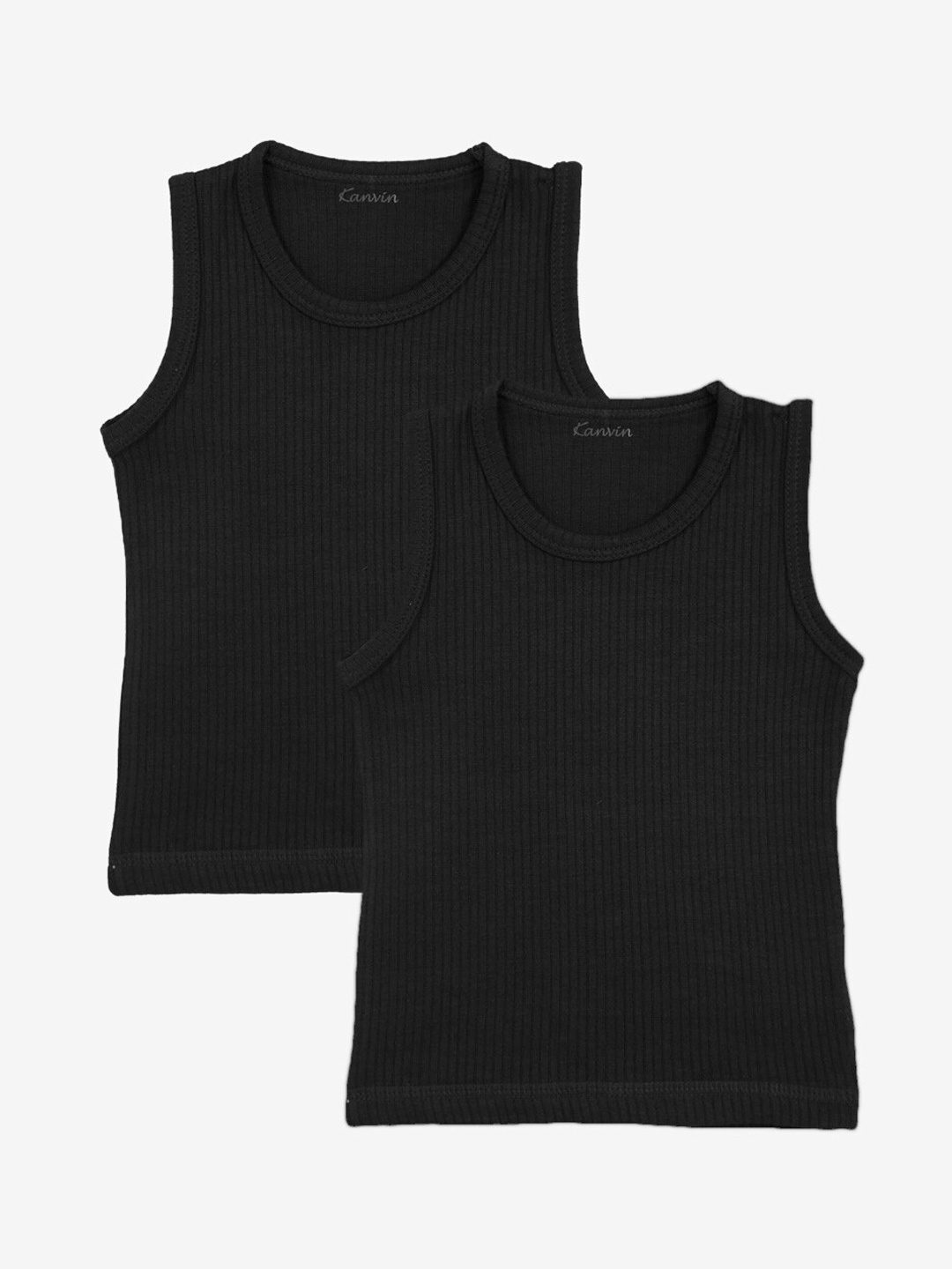 

Kanvin Boys Pack Of 2 Ribbed Round Neck Sleeveless Thermal Tops, Black
