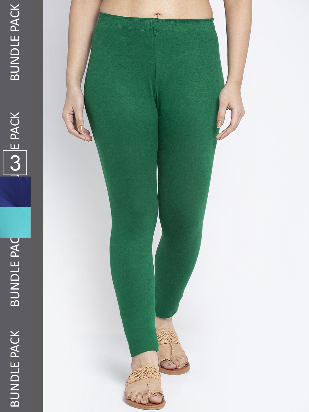 

GRACIT Pack Of 3 Ankle-Length Leggings, Blue