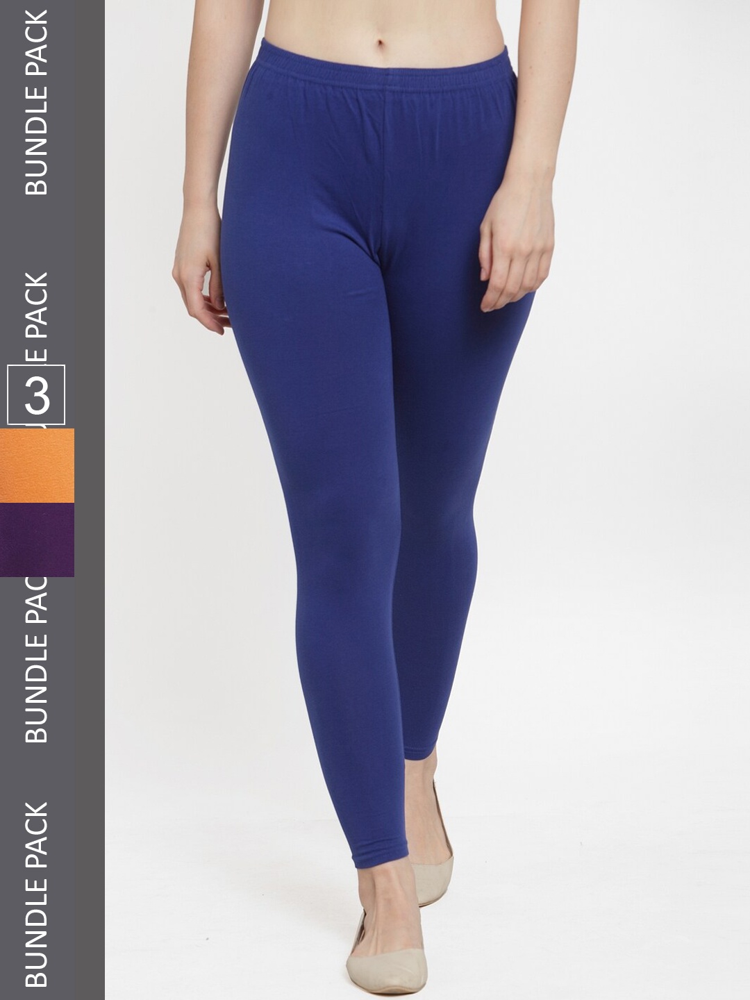 

GRACIT Pack Of 3 Ankle-Length Cotton Leggings, Blue
