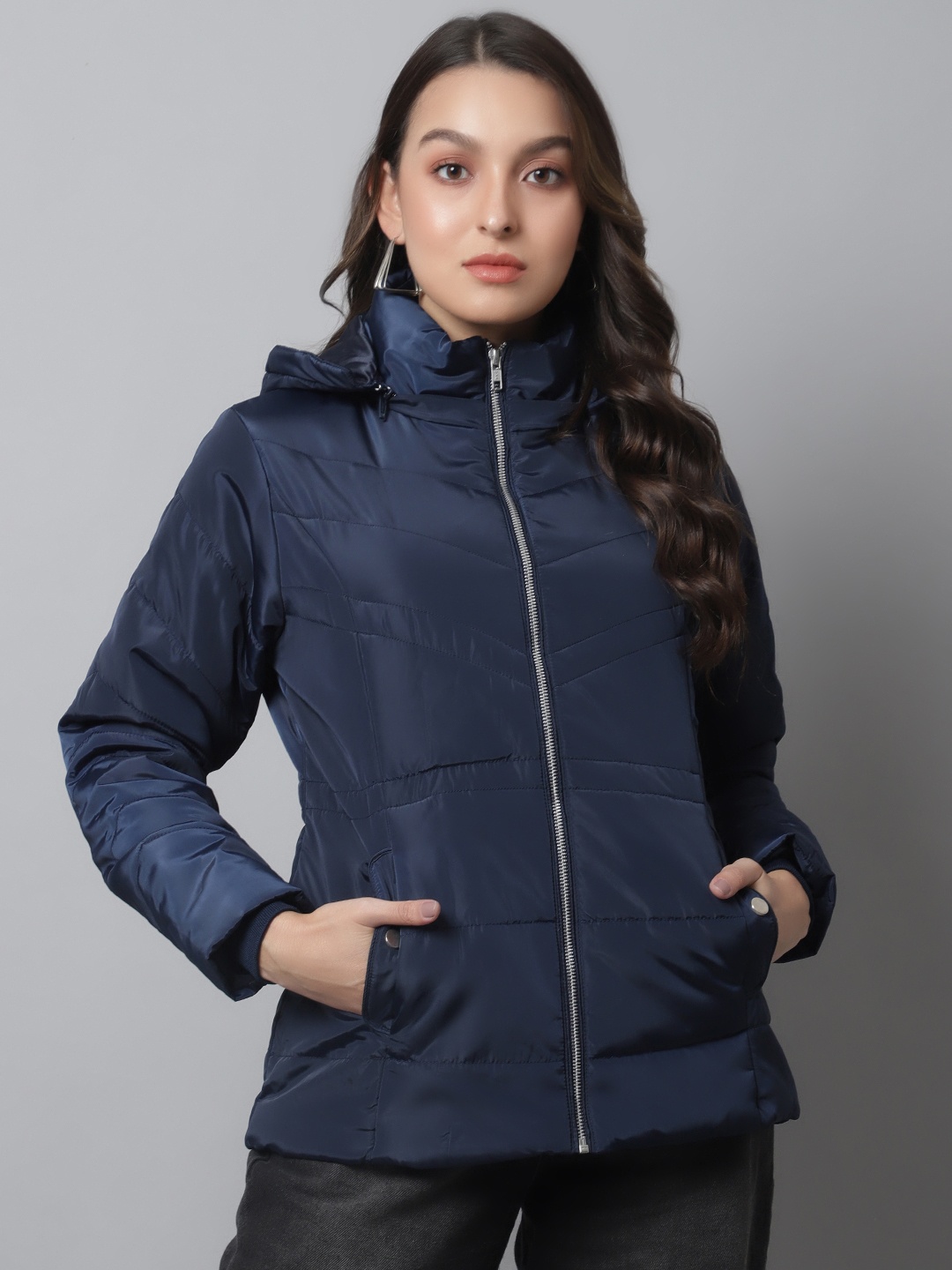

Cantabil Women Navy Blue Lightweight Padded Jacket