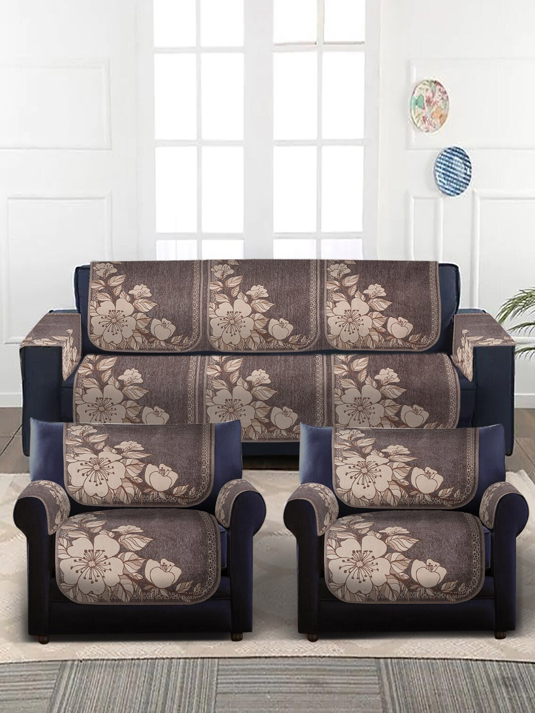 

Slushy Mushy Taupe & Brown Set of 16 Self-Design 5 Seater Sofa Cover