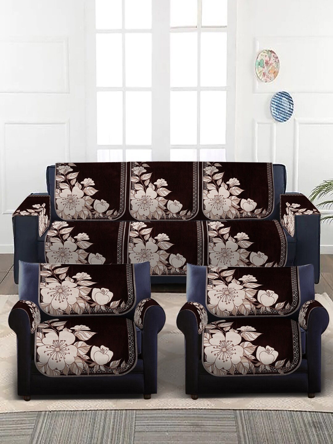 

Slushy Mushy Maroon & Beige Set of 16 Self-Design 5 Seater Sofa Cover