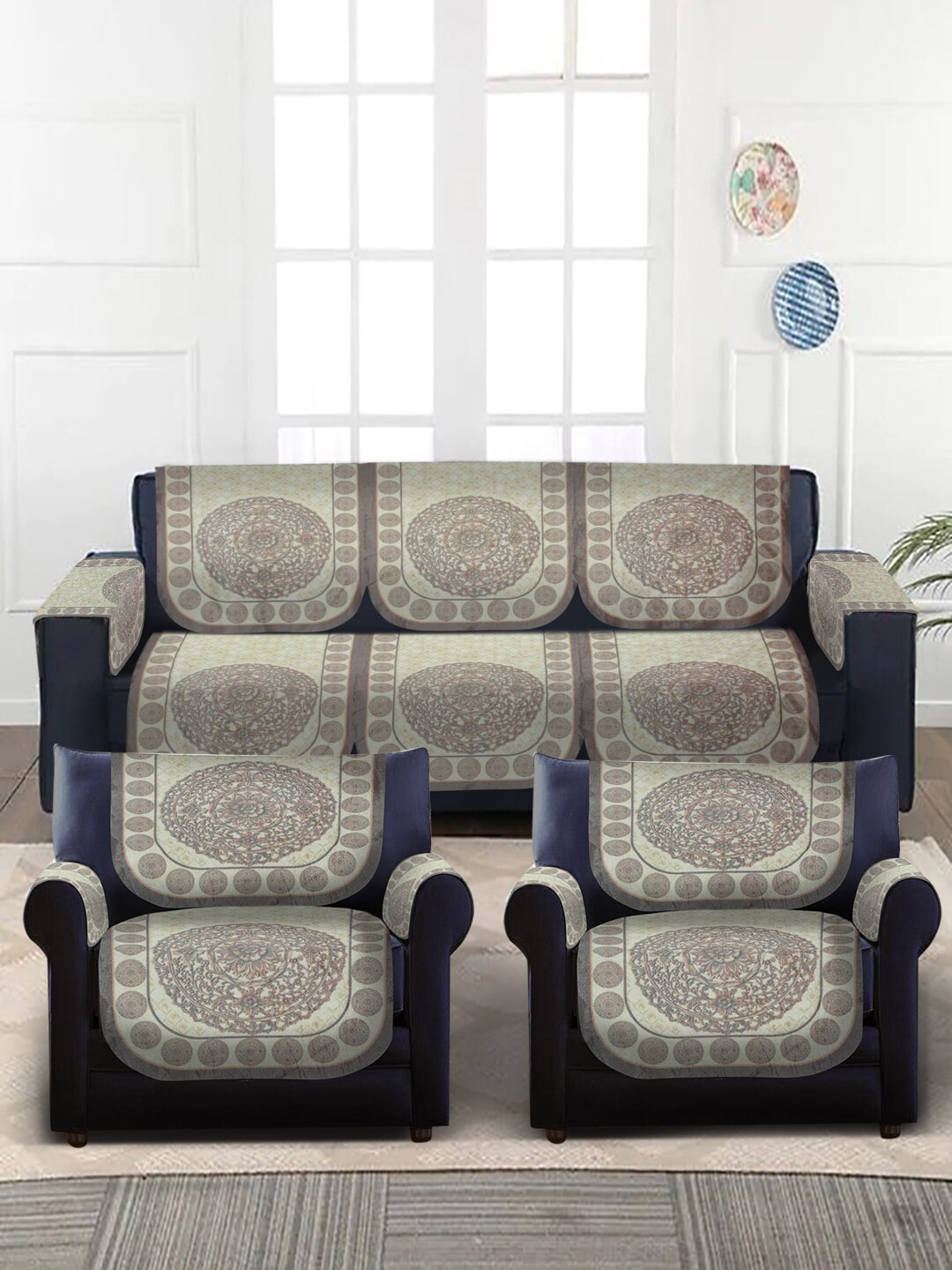 

Slushy Mushy Beige & Yellow Set of 16 Digital Printed 5 Seater Sofa Covers