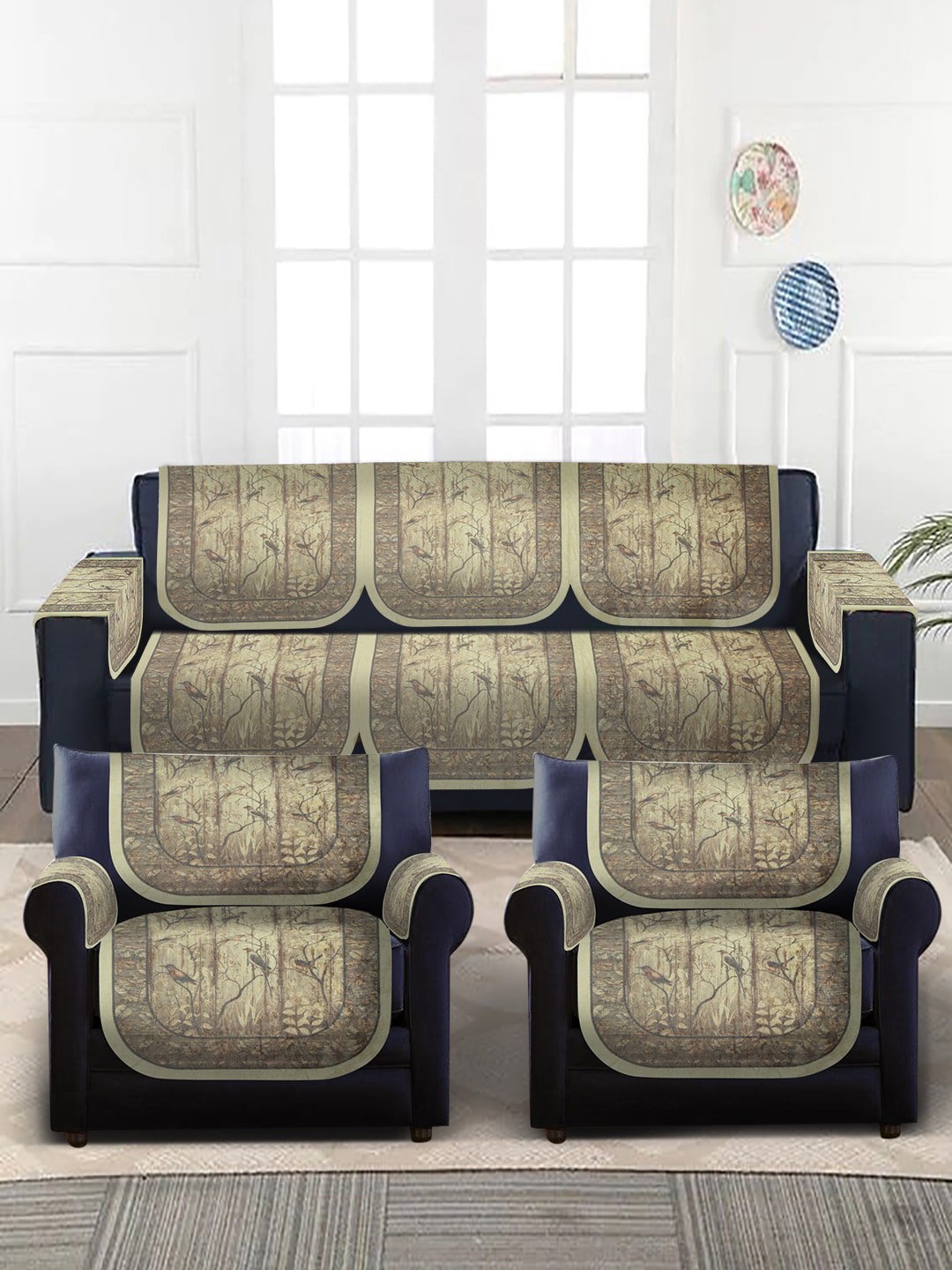 

Slushy Mushy Cream & Grey Set of 16 Self-Design 5 Seater Chennile Sofa Cover