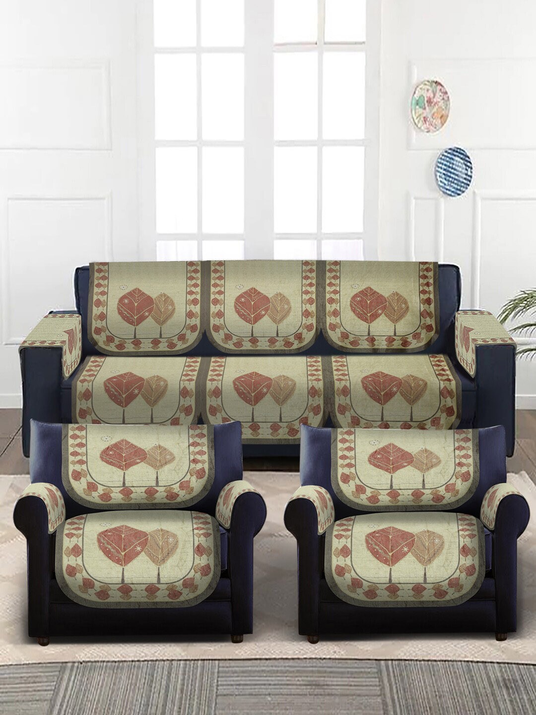 

Slushy Mushy Cream & Red Set of 16 Digital Printed 5 Seater Sofa Covers