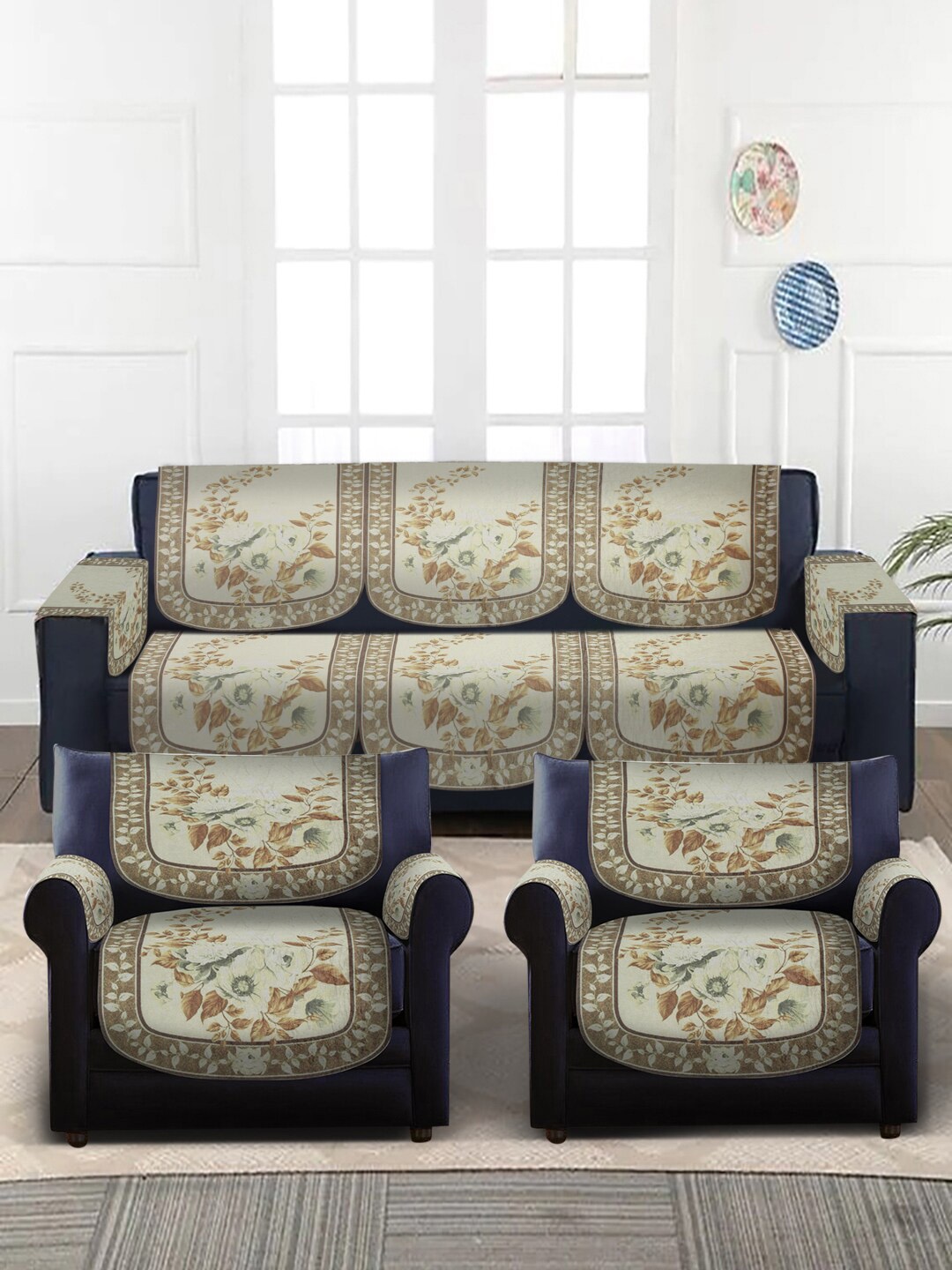 

Slushy Mushy Cream & Brown Set of 16 Digital Printed 5 Seater Sofa Covers