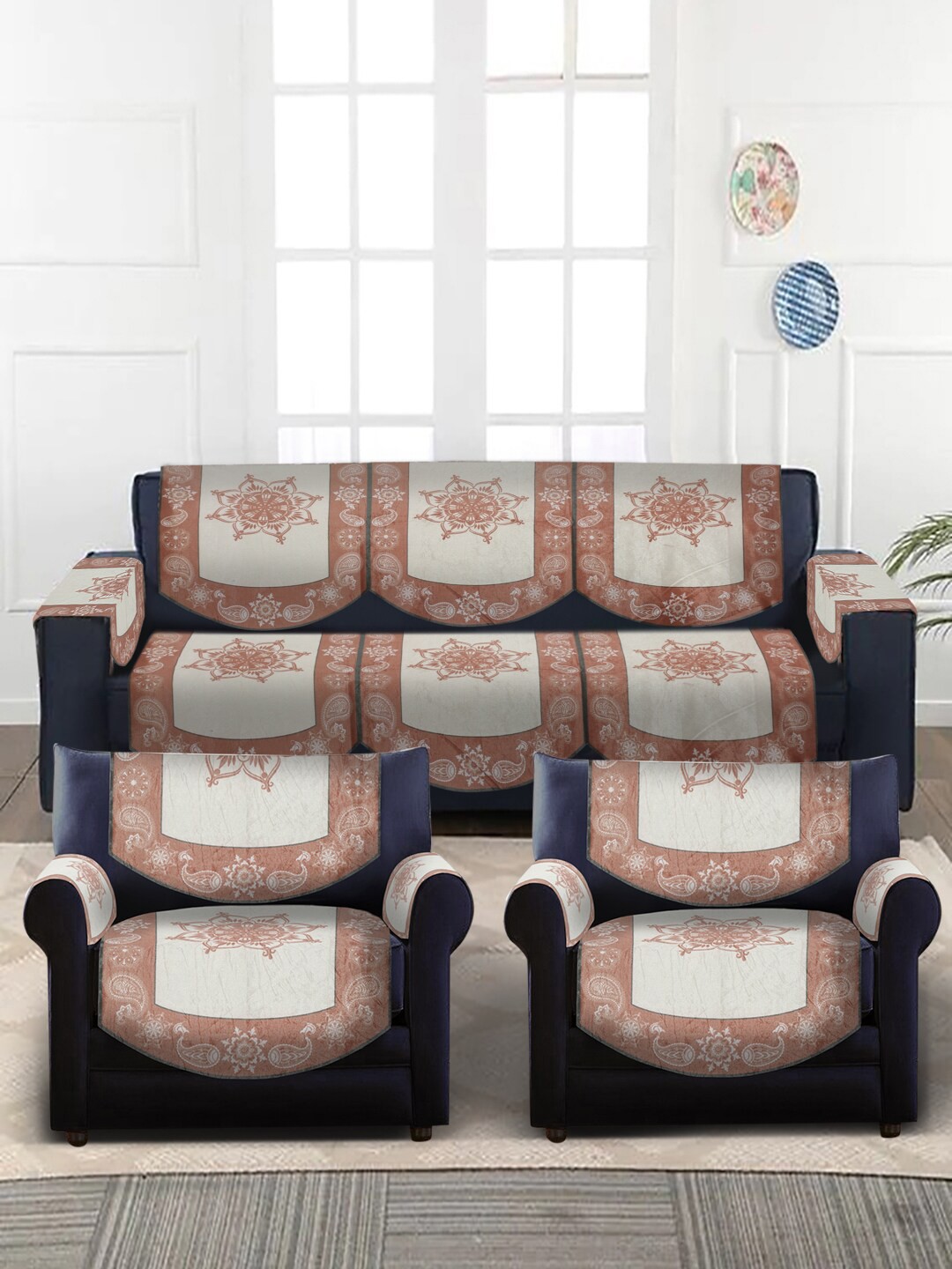 

Slushy Mushy Off-White & Maroon Set of 16 Digital Printed 5 Seater Sofa Covers