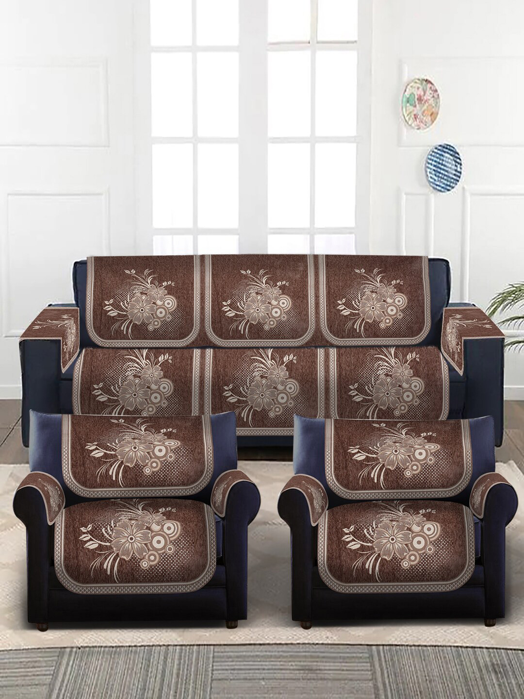 

Slushy Mushy Brown & Beige Set of 16 Self-Design 5 Seater Sofa Cover