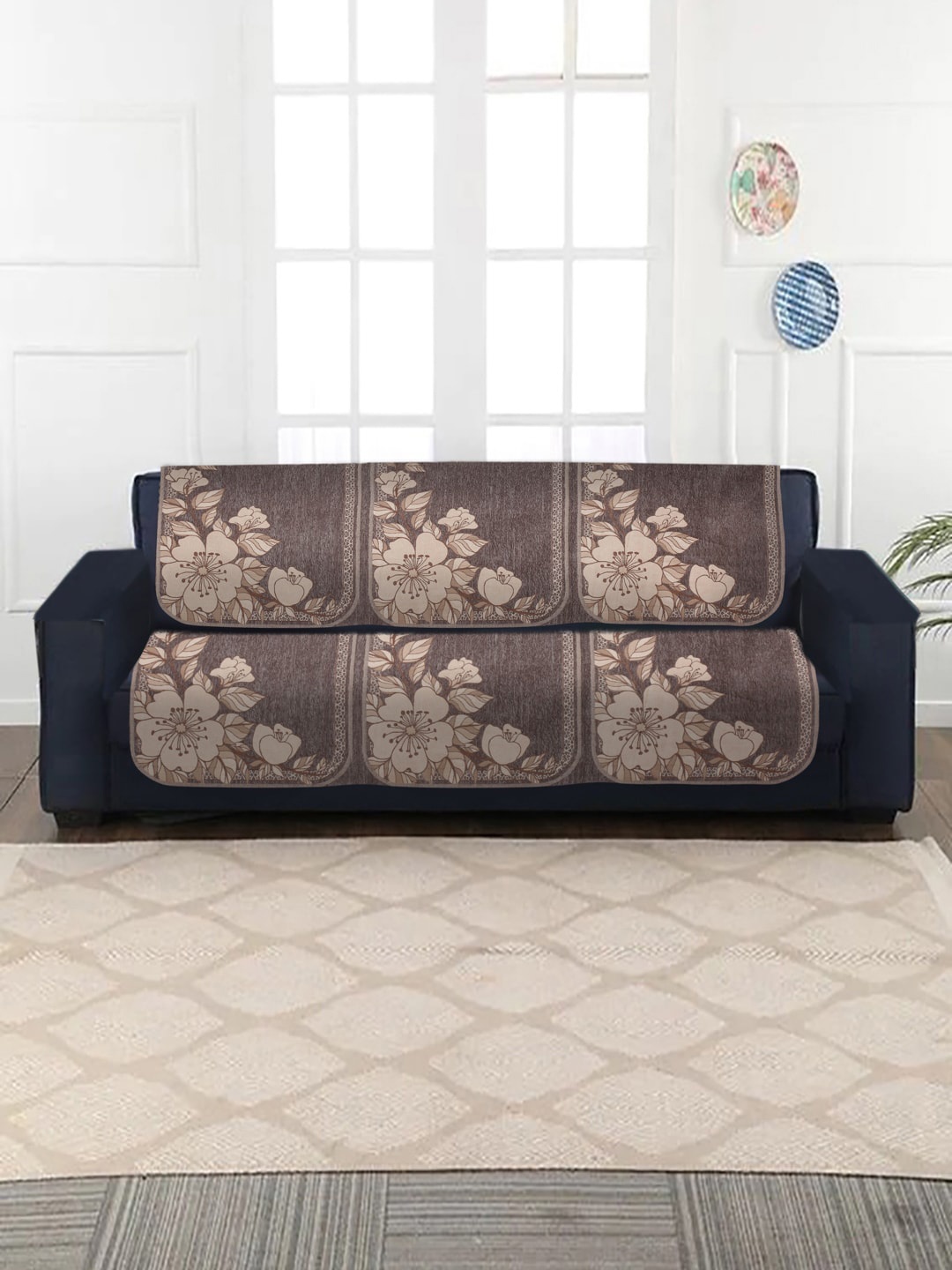 

MULTITEX Set of 16 Brown & Beige Printed Sofa covers, Silver