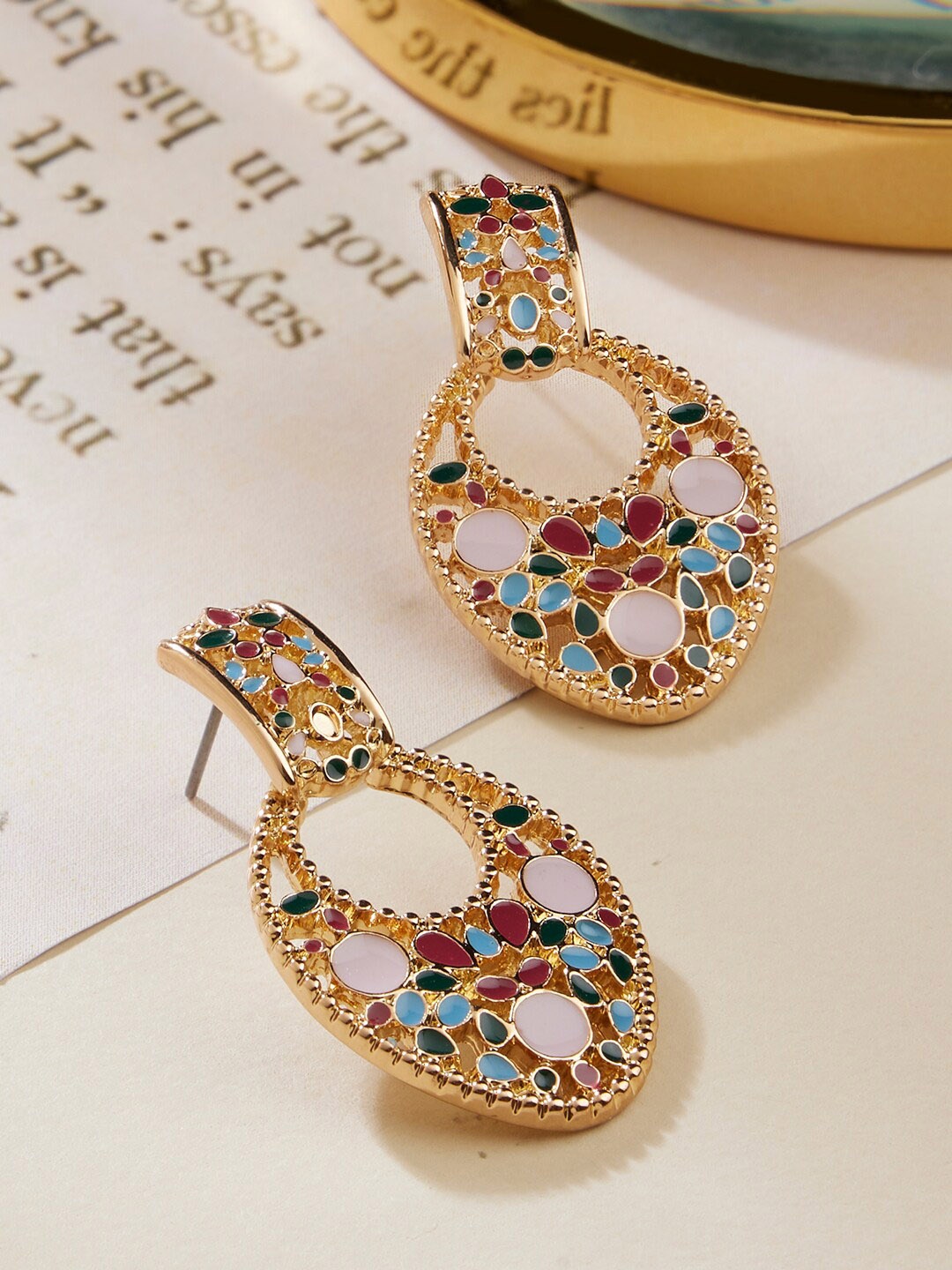 

Accessorize Enamelled Contemporary Drop Earrings, Gold
