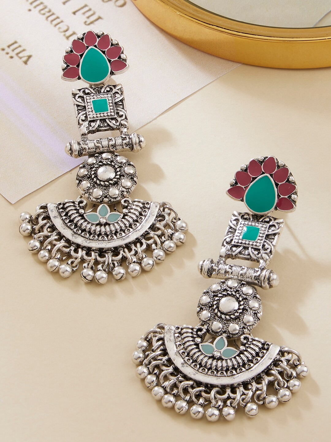 

Accessorize Red & Silver-Plated Contemporary Drop Earrings