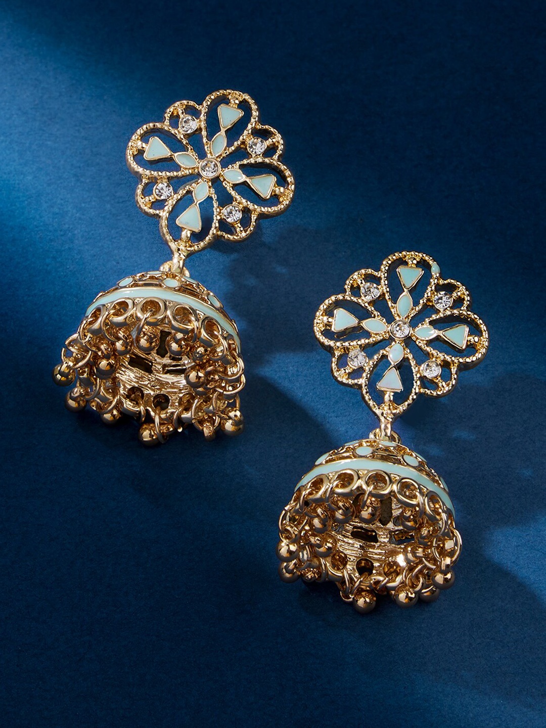 

Accessorize Blue & Gold-Plated Contemporary Jhumkas Earrings