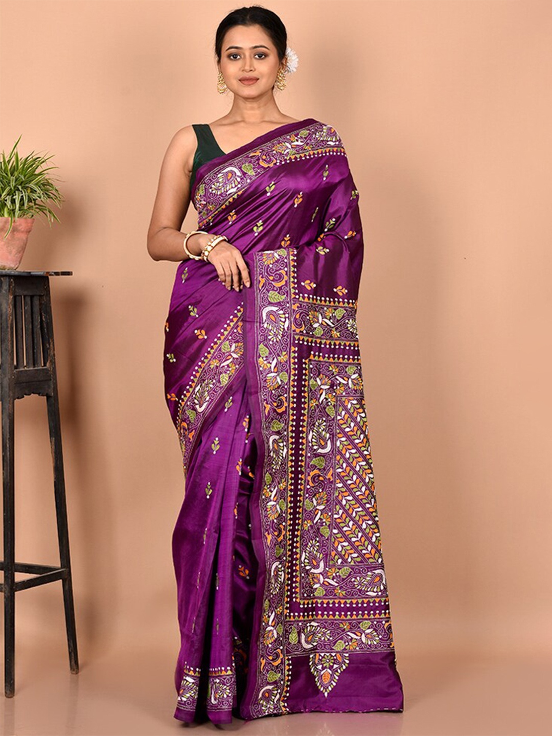 

AllSilks Purple & White Woven Design Zari Pure Silk Murshidabad silk Saree