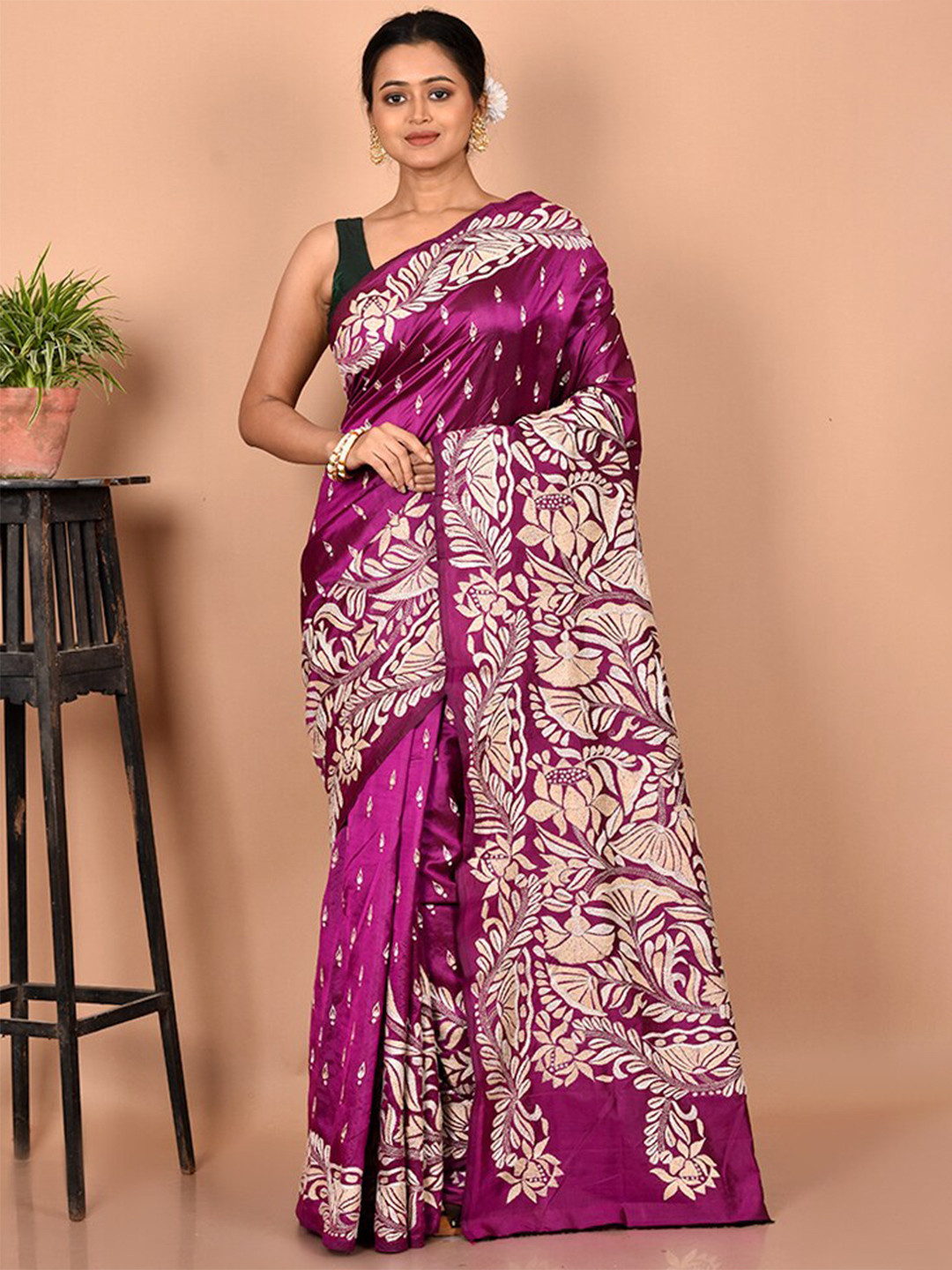 

AllSilks Purple & White Ethnic Motifs Pure Silk Murshidabad silk Saree
