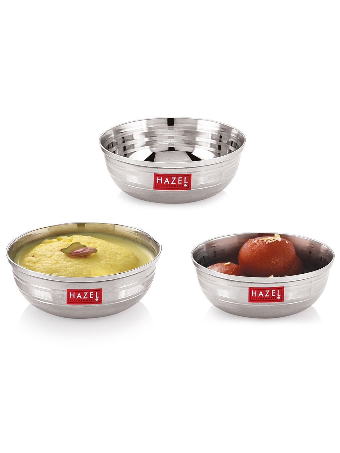 

HAZEL 3 Piece Silver-Toned Stainless Steel Glossy Bowls