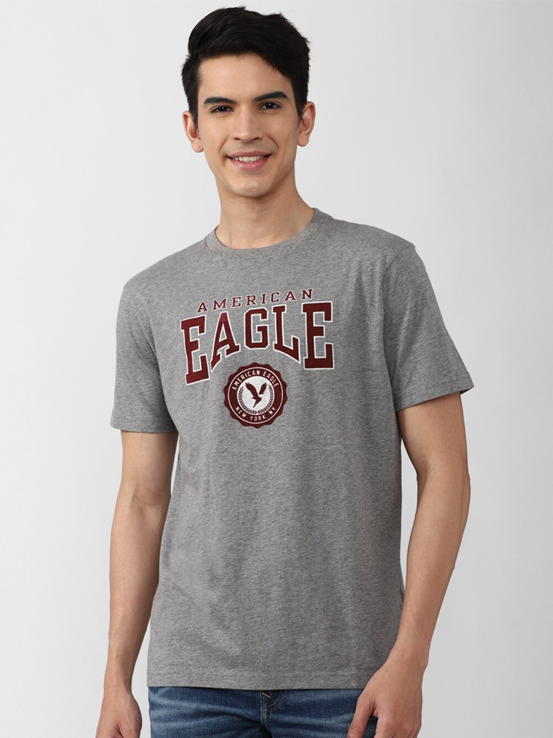 

AMERICAN EAGLE OUTFITTERS Men Grey Typography Pure Cotton Printed T-Shirt