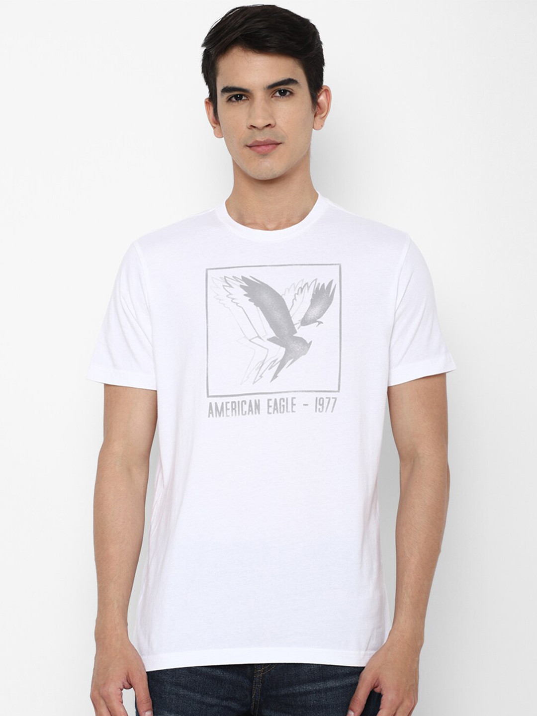 

AMERICAN EAGLE OUTFITTERS Men White & Grey Printed Pure Cotton T-shirt