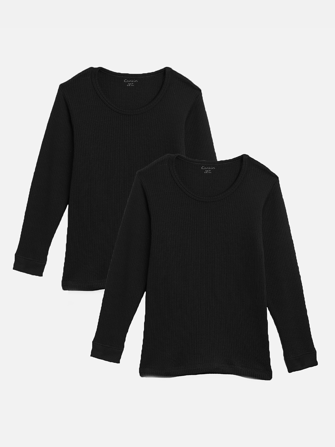 

Kanvin Boys Pack Of 2 Ribbed Round Neck Thermal Tops, Black