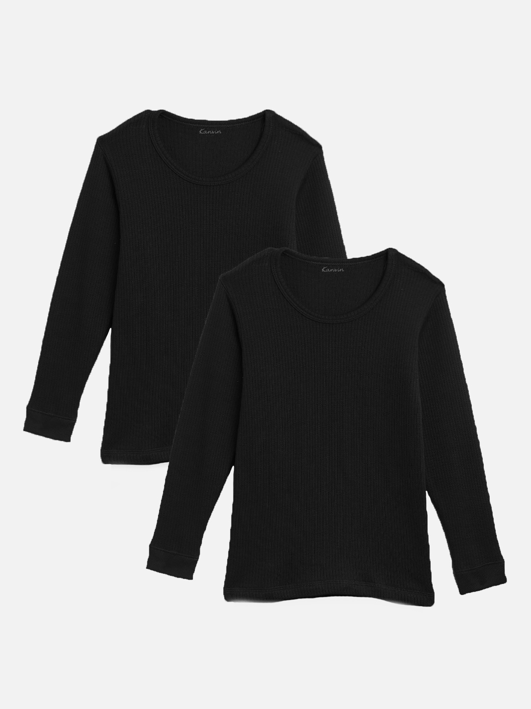 

Kanvin Boys Pack Of 2 Ribbed Round Neck Thermal Tops, Black