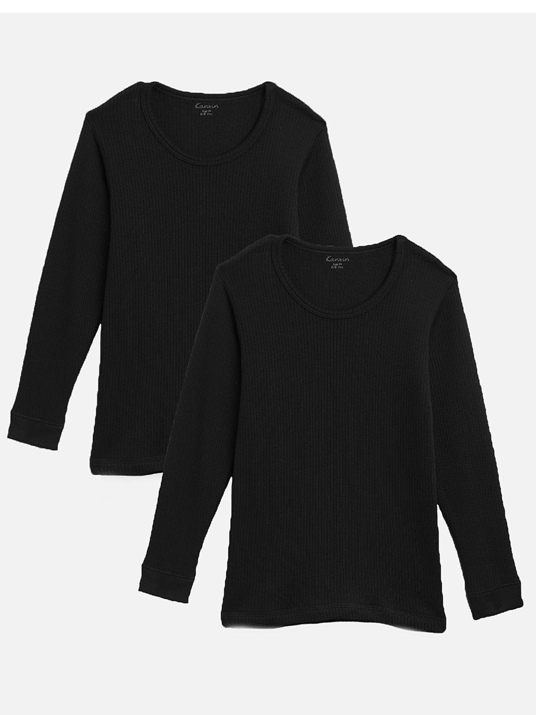 

Kanvin Boys Pack Of 2 Ribbed Round Neck Thermal Tops, Black