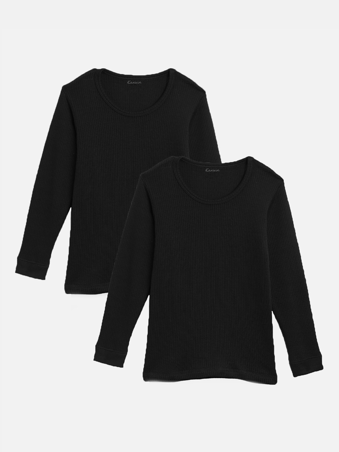 

Kanvin Boys Pack Of 2 Ribbed Round Neck Thermal Tops, Black