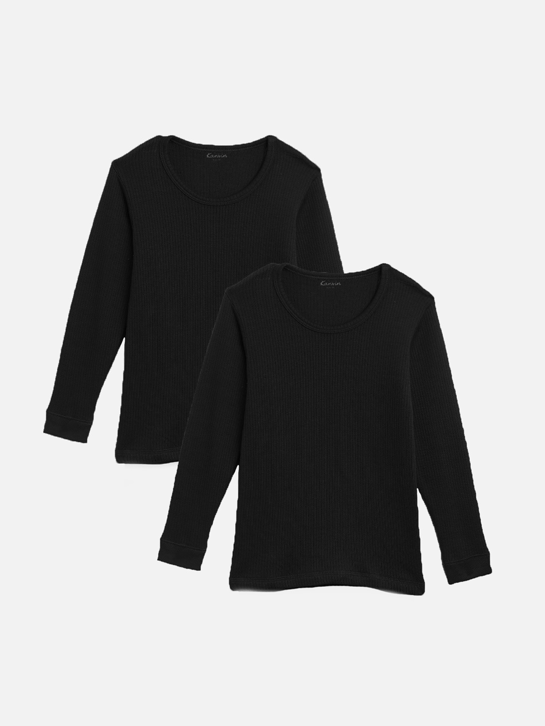 

Kanvin Boys Pack Of 2 Ribbed Round Neck Thermal Tops, Black