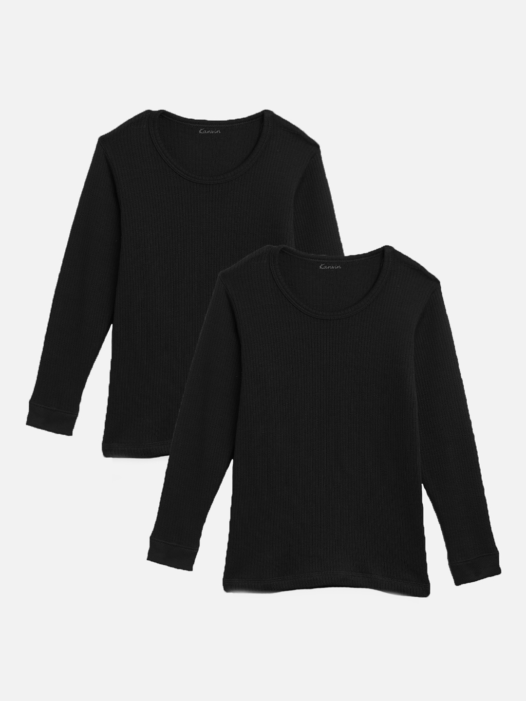 

Kanvin Boys Pack Of 2 Ribbed Round Neck Thermal Tops, Black