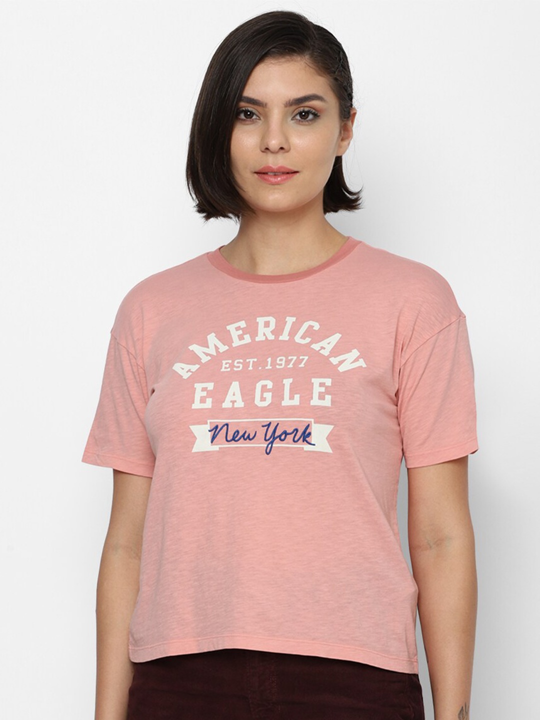 

AMERICAN EAGLE OUTFITTERS Women Pink Typography Printed T-shirt