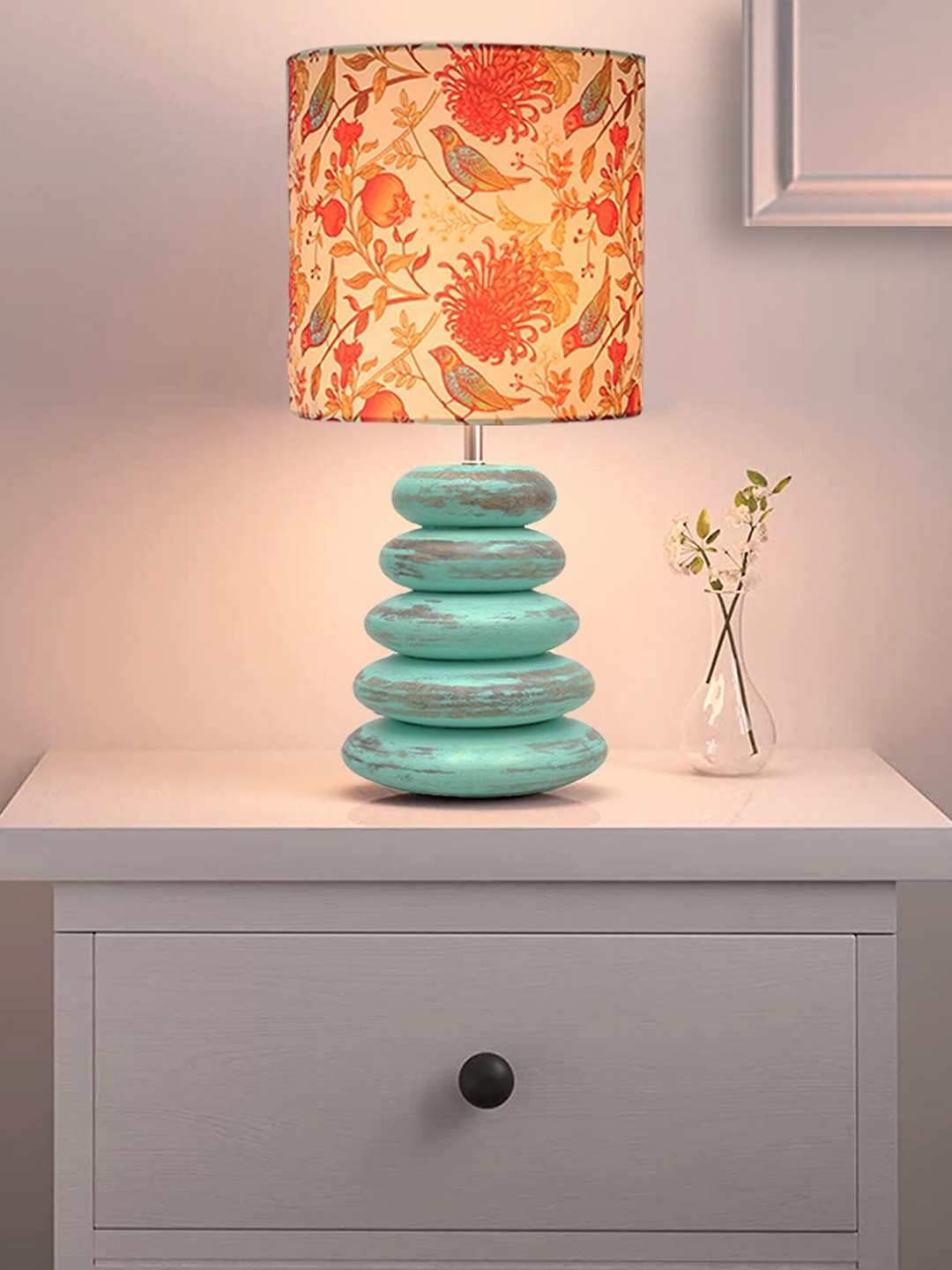 

Homesake Algae Red & Blue Pebble & Wooden Printed Table Lamp With LED Bulb