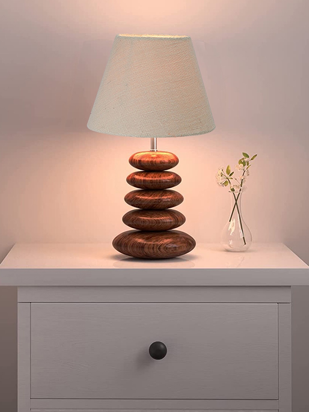

Homesake White & Brown Wood Table Lamp With White Jute Shade LED Bulb Included