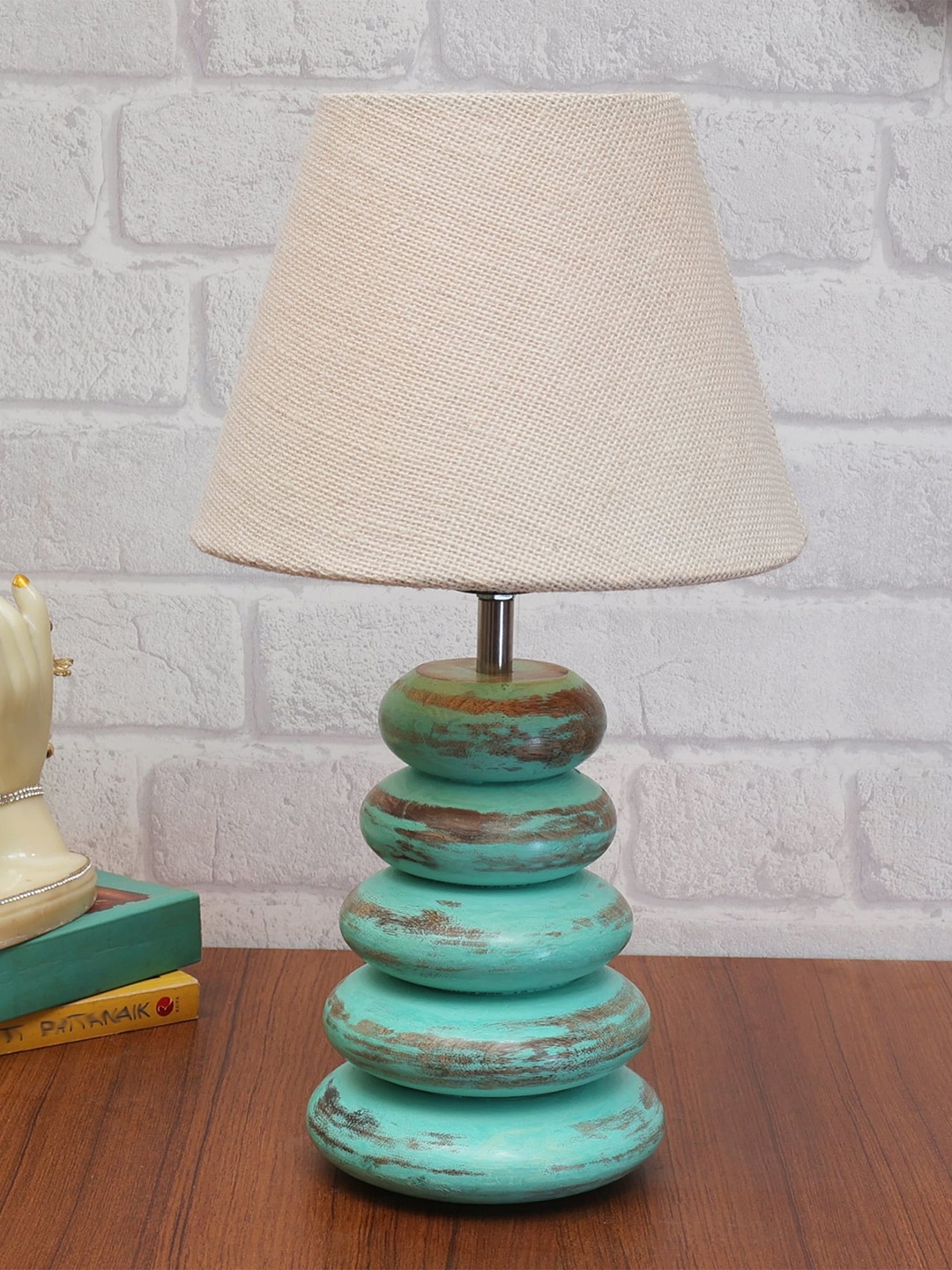 

Homesake White & Sea Green Textured Frustum Shaped Table Lamp