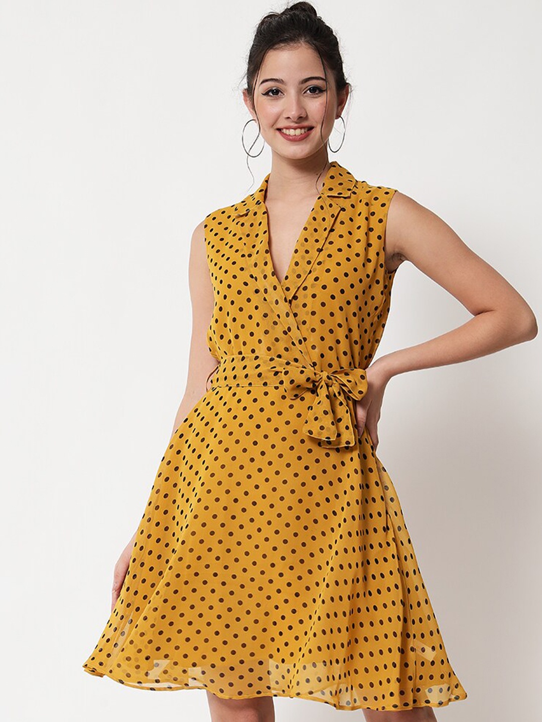 

CHARMGAL Tie-Up A-Line Georgette Dress, Mustard