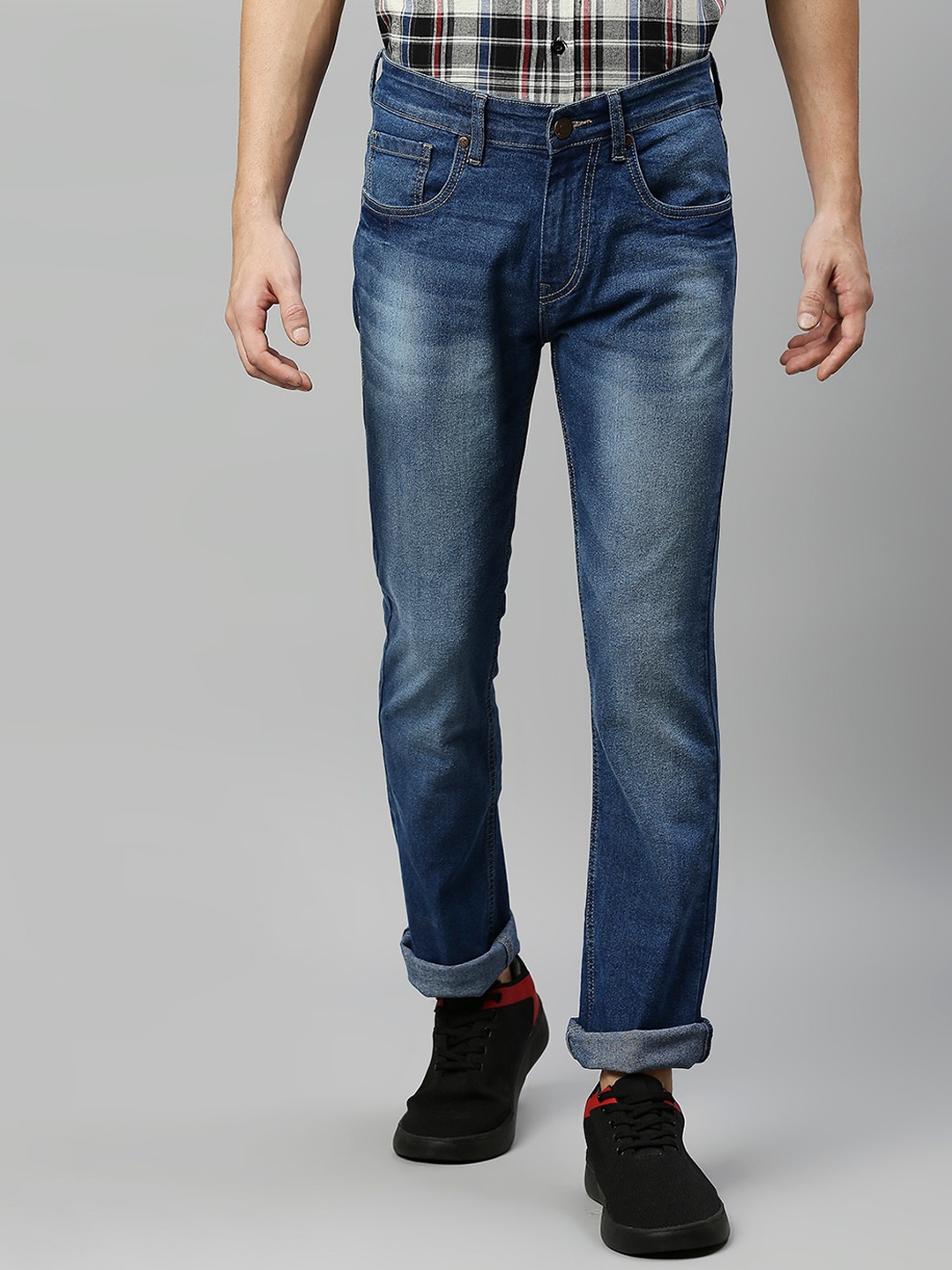 

High Star Men Slim Fit Low Distress Heavy Fade Stretchable Jeans, Blue