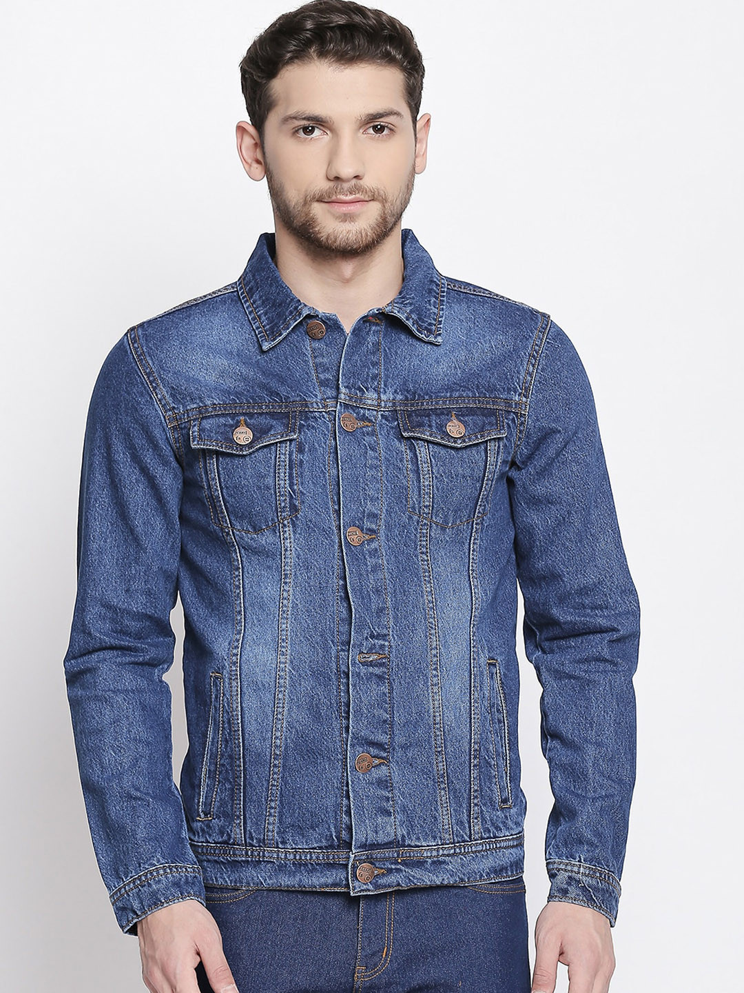 

High Star Men Washed Denim Jacket, Blue