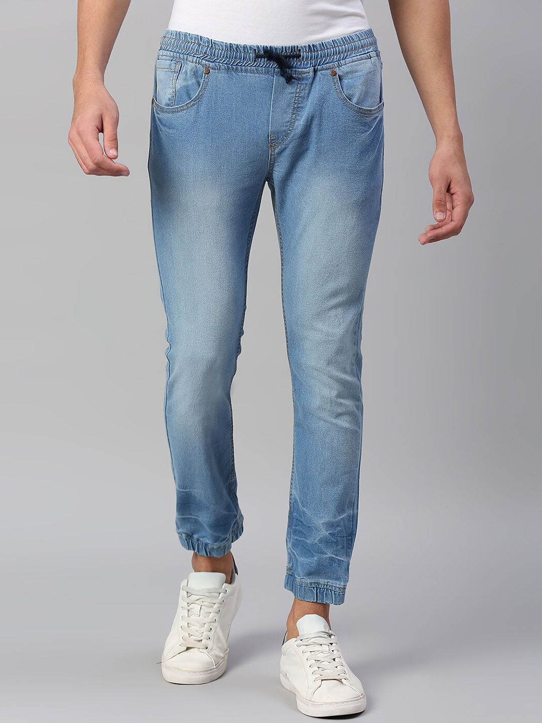 

High Star Men Jogger Low Distress Light Fade Stretchable Jeans, Blue