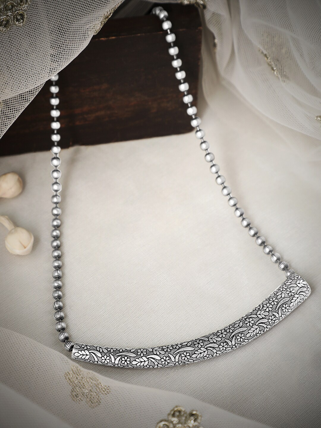 

Rubans Silver-Plated Oxidised Necklace