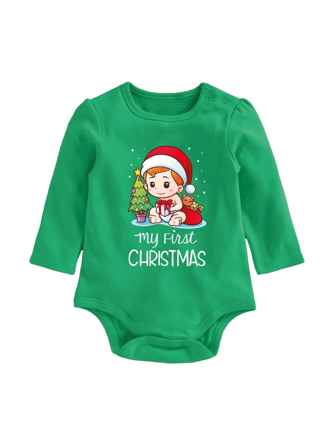 

Zeezeezoo Infant Kids Christmas Printed Pure Cotton Bodysuit, Green