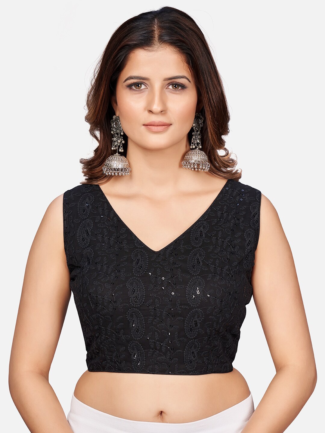

SHOPGARB Black Embroidered Chikankari Saree Blouse