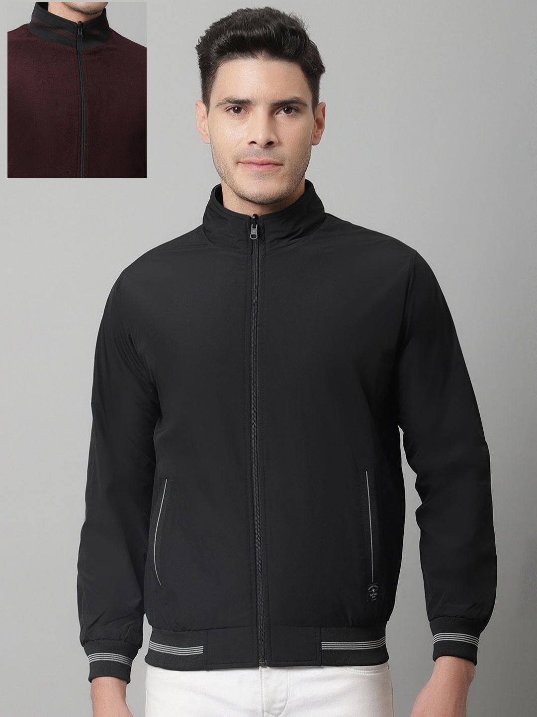 

Cantabil Men Reversible Bomber Jacket, Black