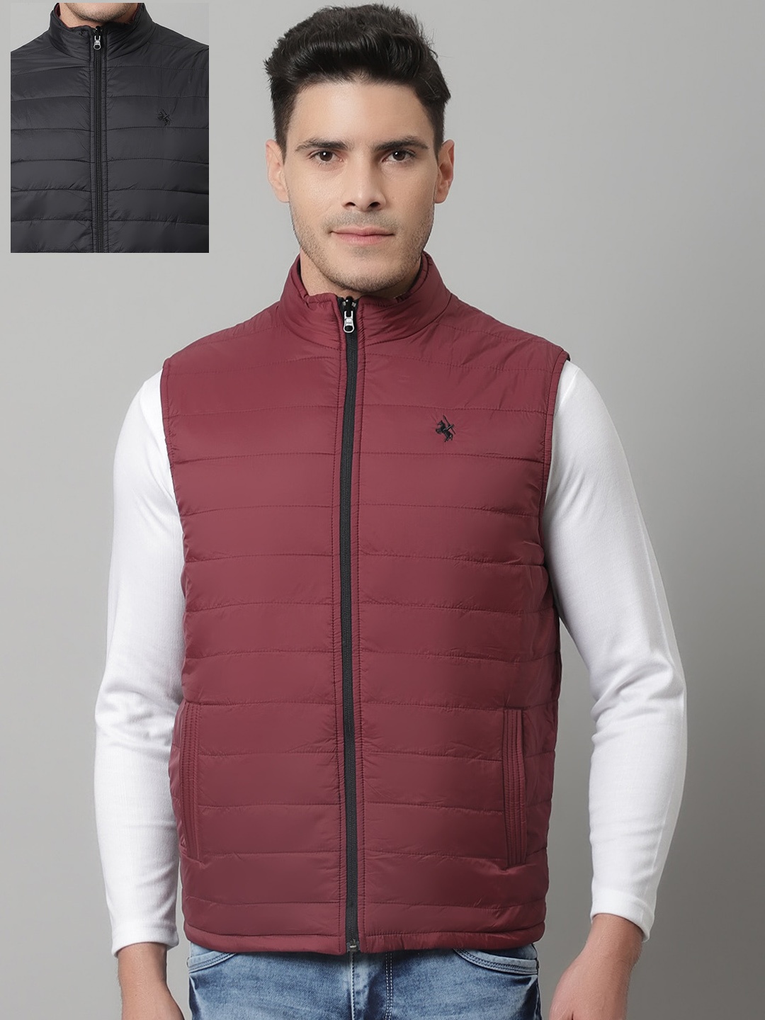 

Cantabil Men Reversible Padded Jacket, Maroon