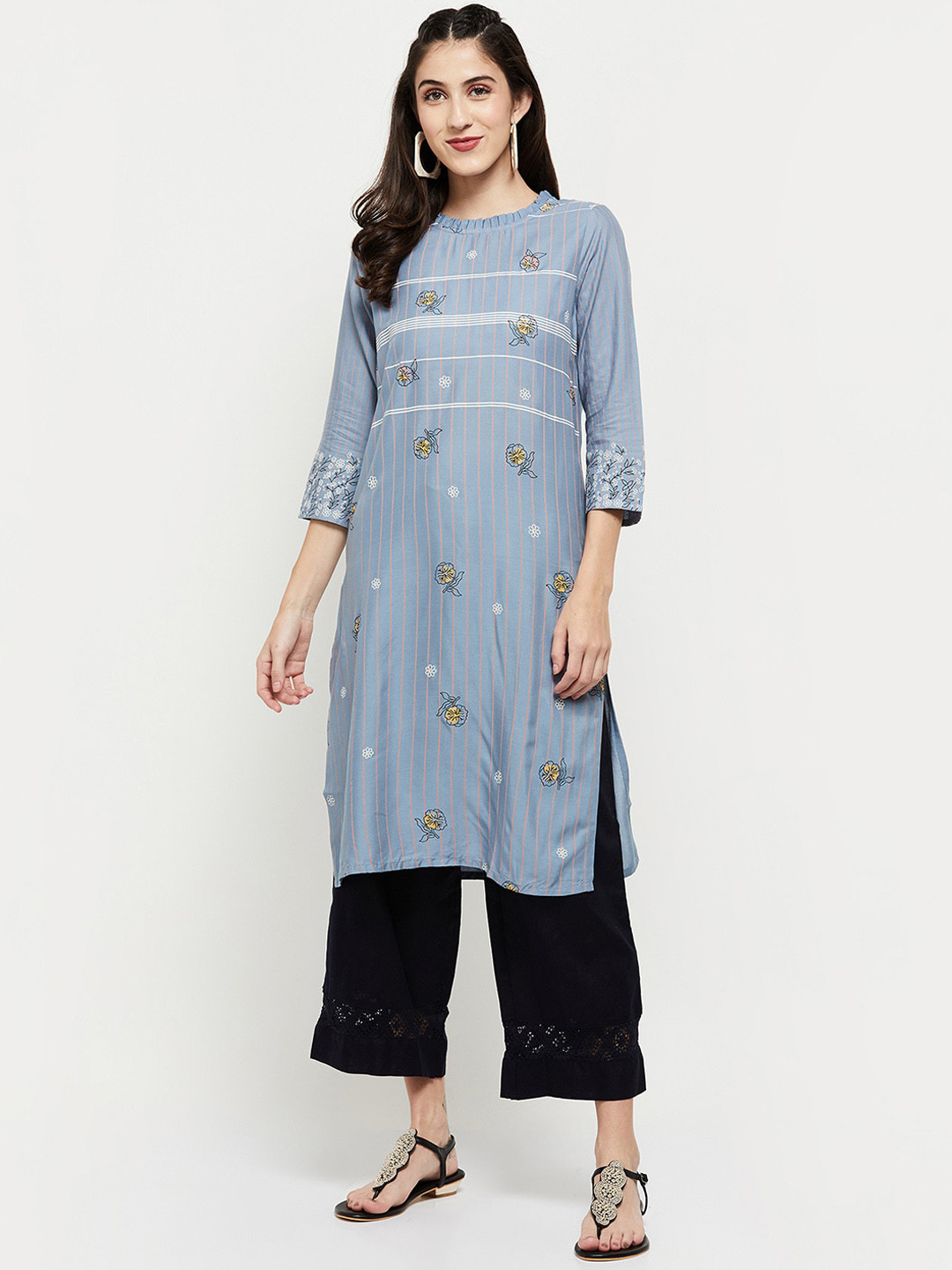 

max Floral Printed Kurta, Blue