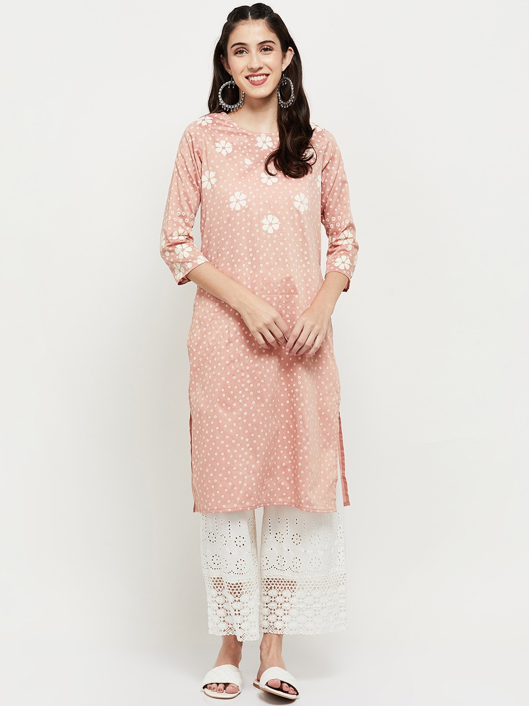 

max Floral Printed Pastels Side Slits Kurta, Pink