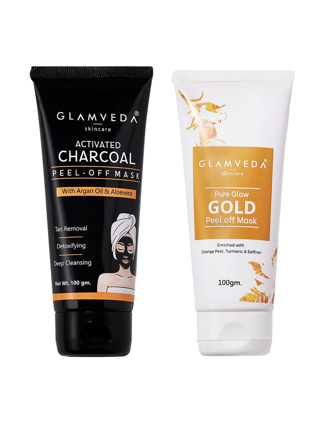 

GLAMVEDA Set of 2 Activated Charcoal & Pure Glow Gold Peel Off Mask 100gm Each, Black