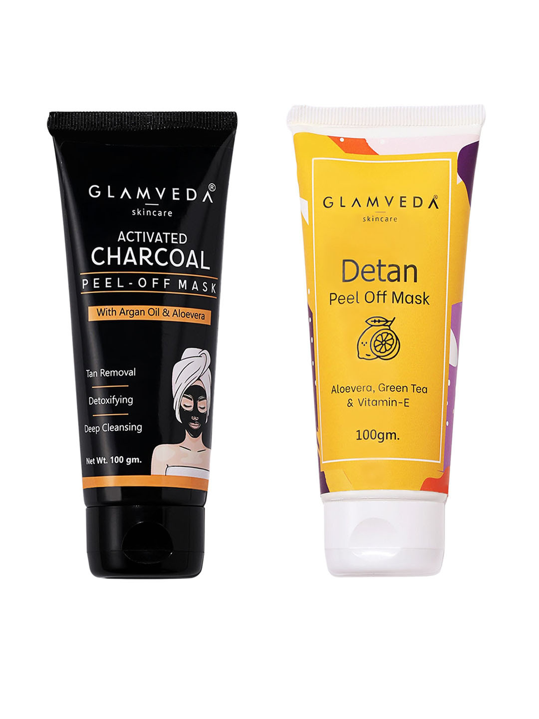 

GLAMVEDA Activated Charcoal Peel Off Mask & De tan Cooling Peel Off Mask 100gm Each, Black