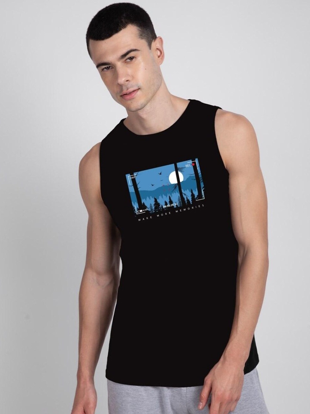 

Bewakoof Men Printed Innerwear Vest, Black