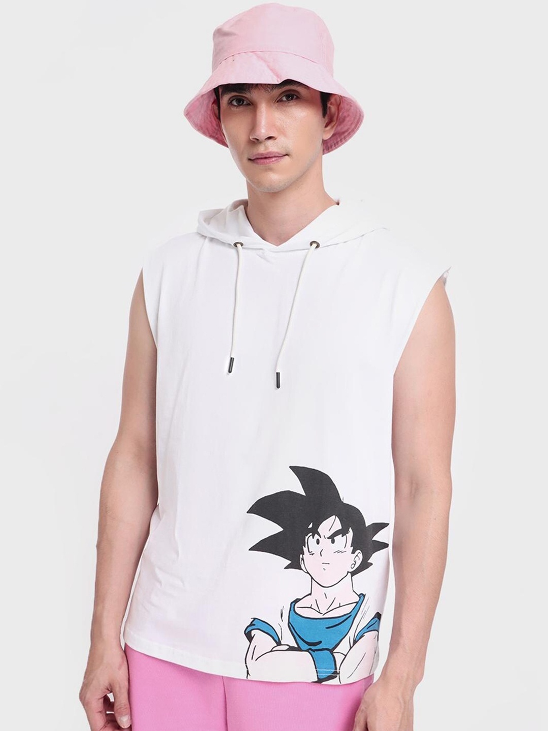 

Bewakoof Men Printed Cotton Oversized Hooded Innerwear Vest, White