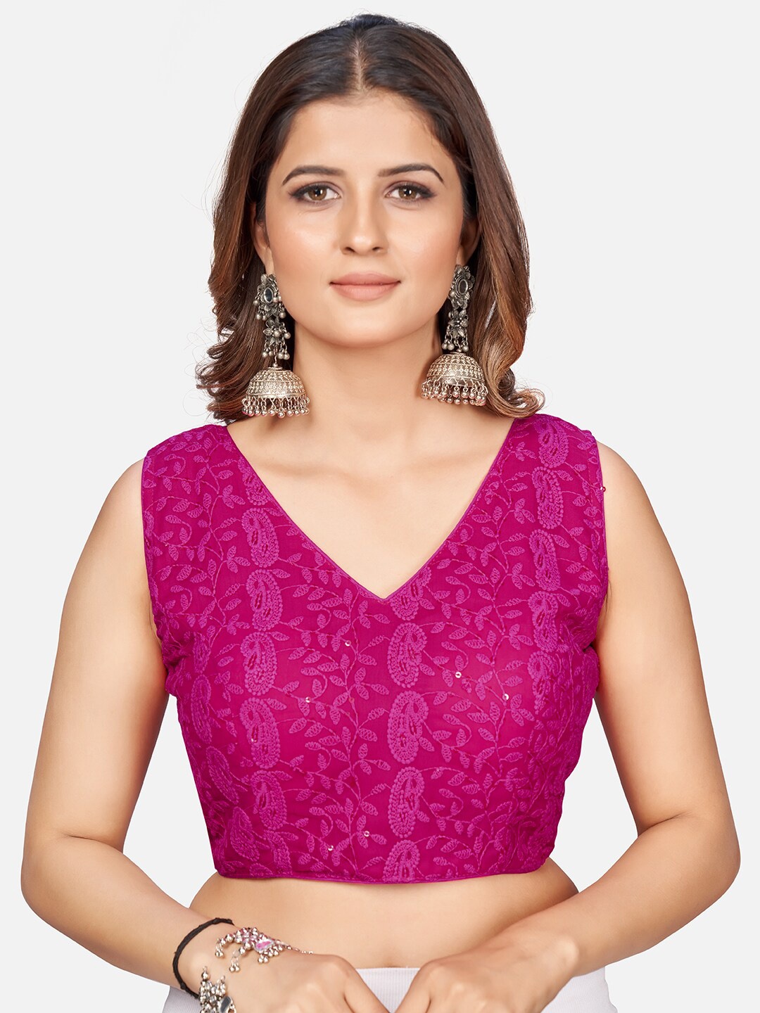 

SHOPGARB Pink Embroidered Georgette Chikankari Saree Blouse